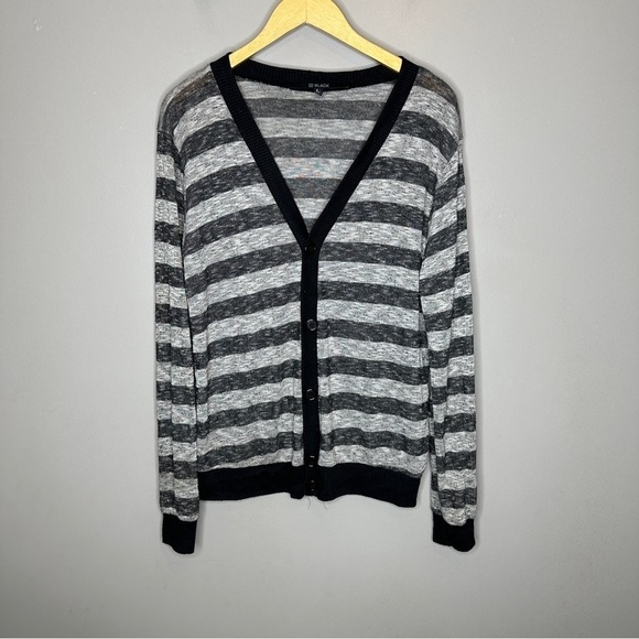 Black grey and black striped button down cardigan - Picture 1 of 6